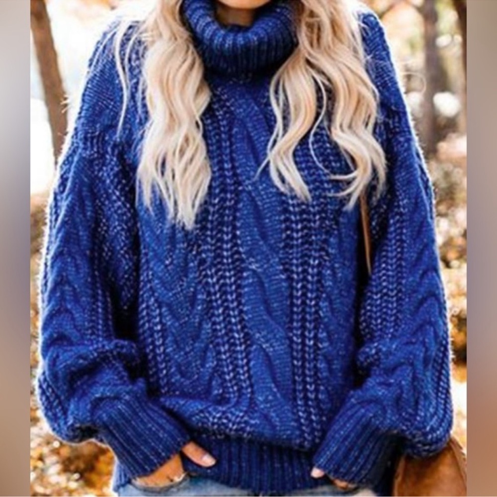 Fate Forever Chucky Cable Knit Oversized Turtle Neck Royal Blue Sweater SZ M/L